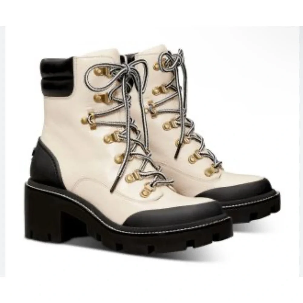 TORY BURCH LUG SOLE HIKER ANKLE BOOT WAXY COW LEATHER / NAPPA SIZE 6 NWB